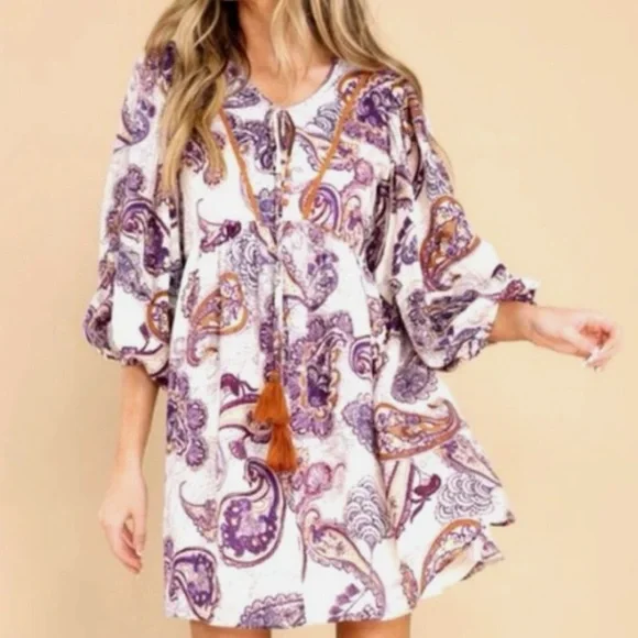 Band of the Free Purple and Orange Paisley Long Sleeve Dress - Picture 5 of 5